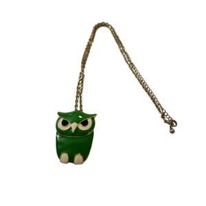 Vintage Green Enamel Owl Necklace